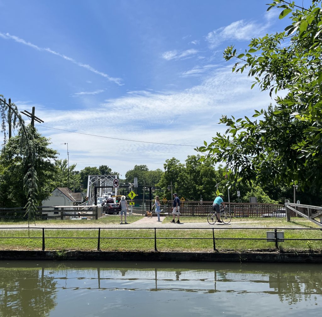 Walking and biking trail next to the water