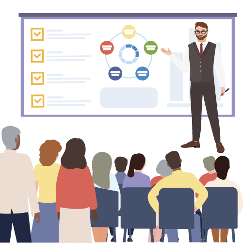 Man presenting to an audience at a public meeting