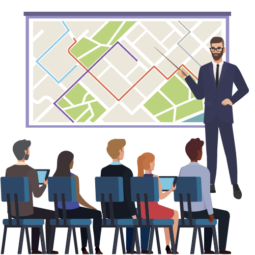 Man explaining map to meeting attendees