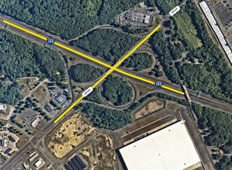 Map of Route 195 Interchange Study Area, intersection of I195 and CR537